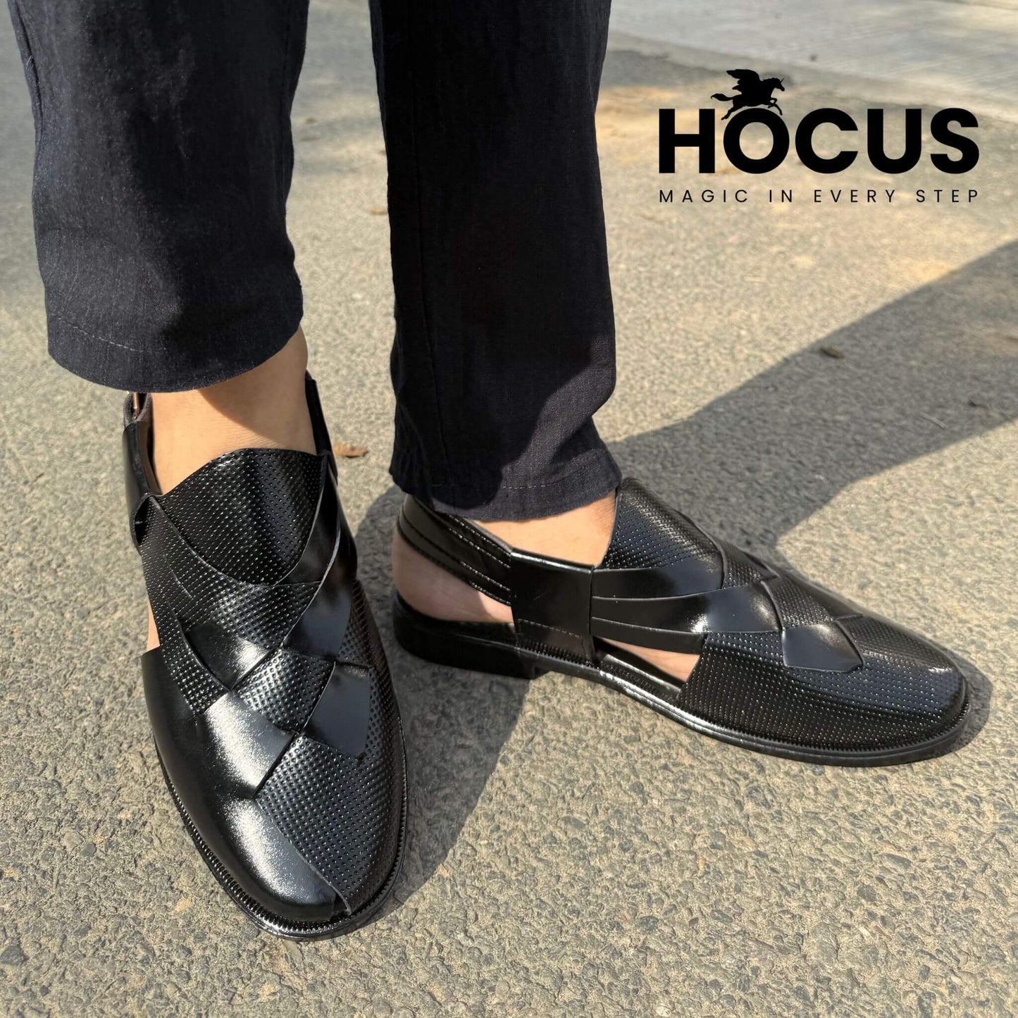 Heritage Black Leather Peshawari Sandal