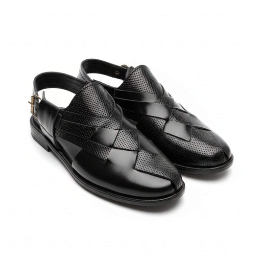 Heritage Black Leather Peshawari Sandal