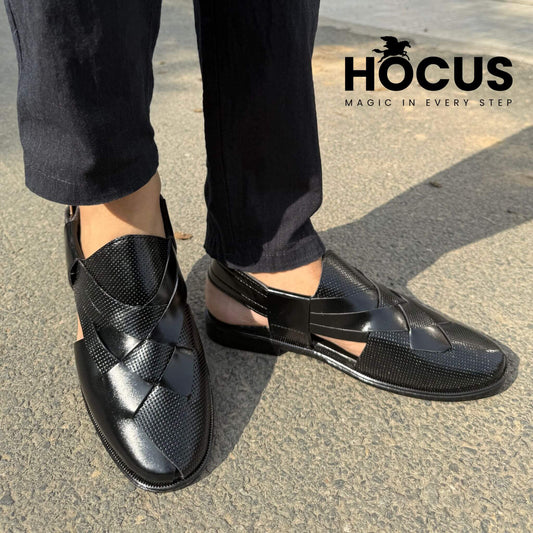 Heritage Black Leather Peshawari Sandal